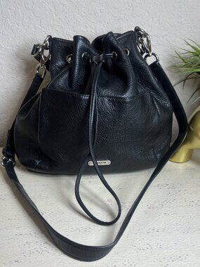 Coach (2013) Avery Black Leather Classic Drawstring Bucket Bag Model F27003